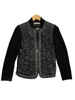 Peter Nygard black leather jacket & jersey studded zip long sleeve small/medium